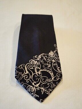 Versace Black Tie with White Baroque Scrolls